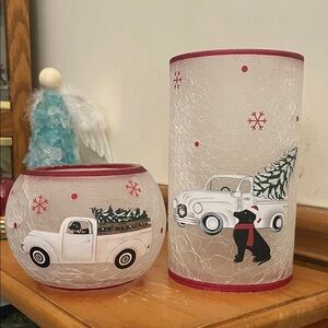 Festive Glass Candle Holders with Truck Design